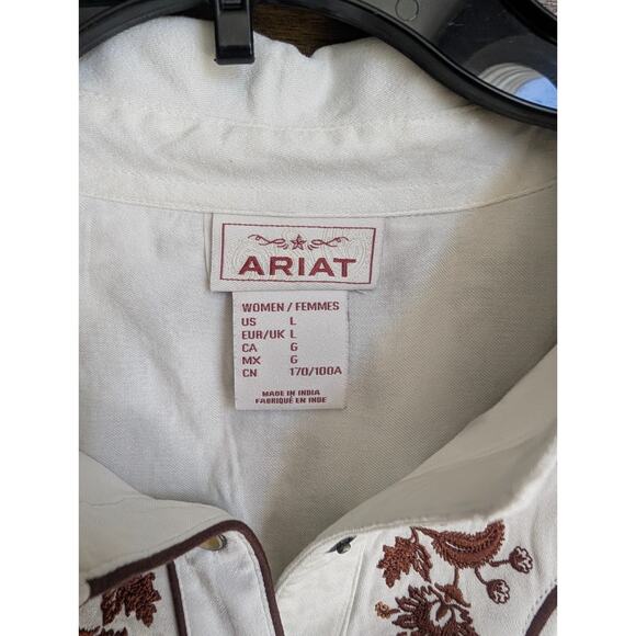 Ariat Shirt Womens Large White Embroidered Floral Elsa Long Sleeve Pearl Snap - Picture 3 of 4